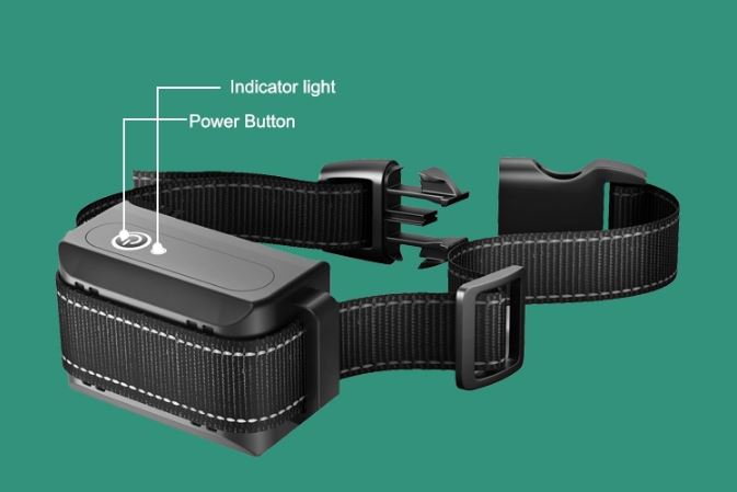 2 in 1 bark & remote training collar showing the power button and light indicator