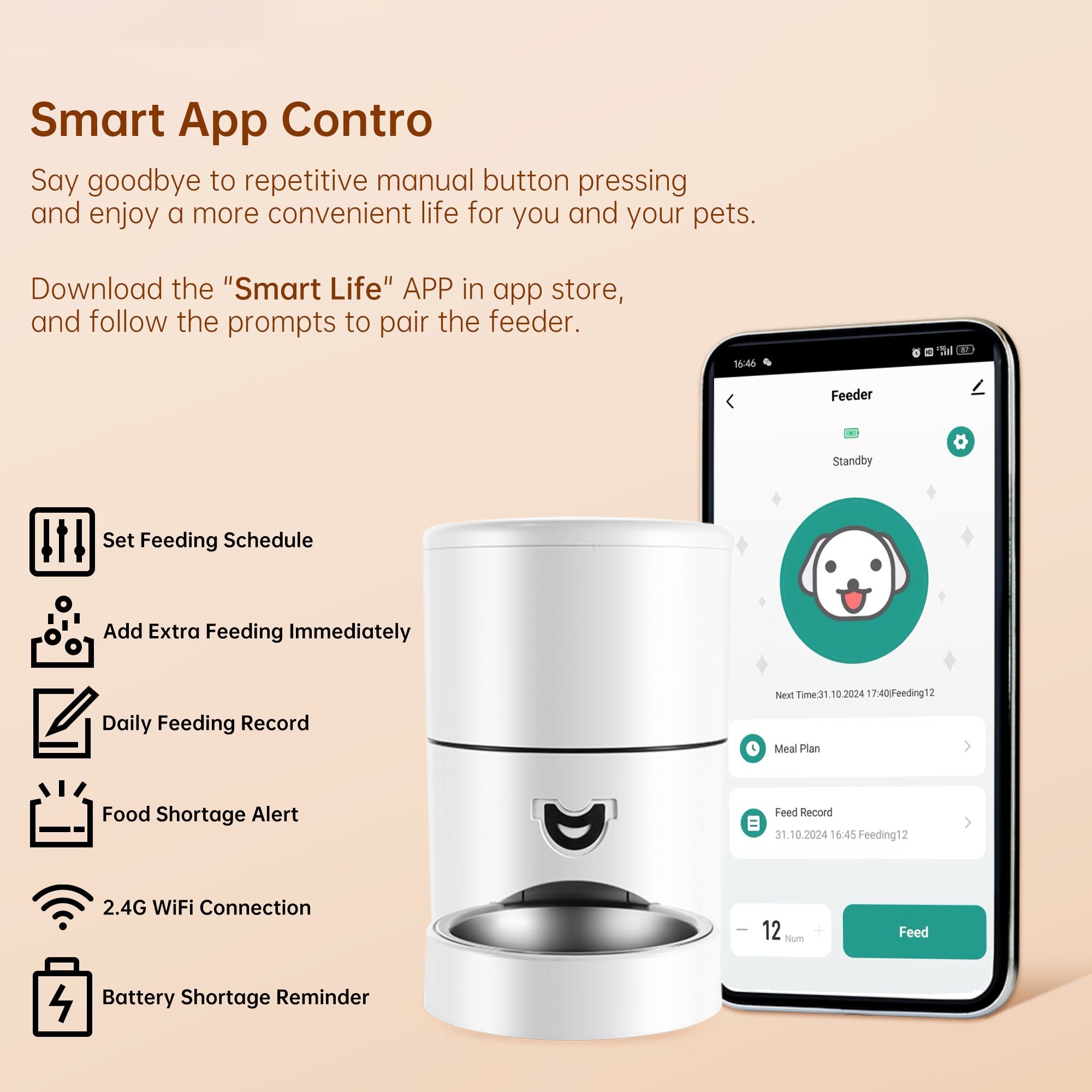 Smart Auto Feeder 4L - App Controlled Food Dispenser