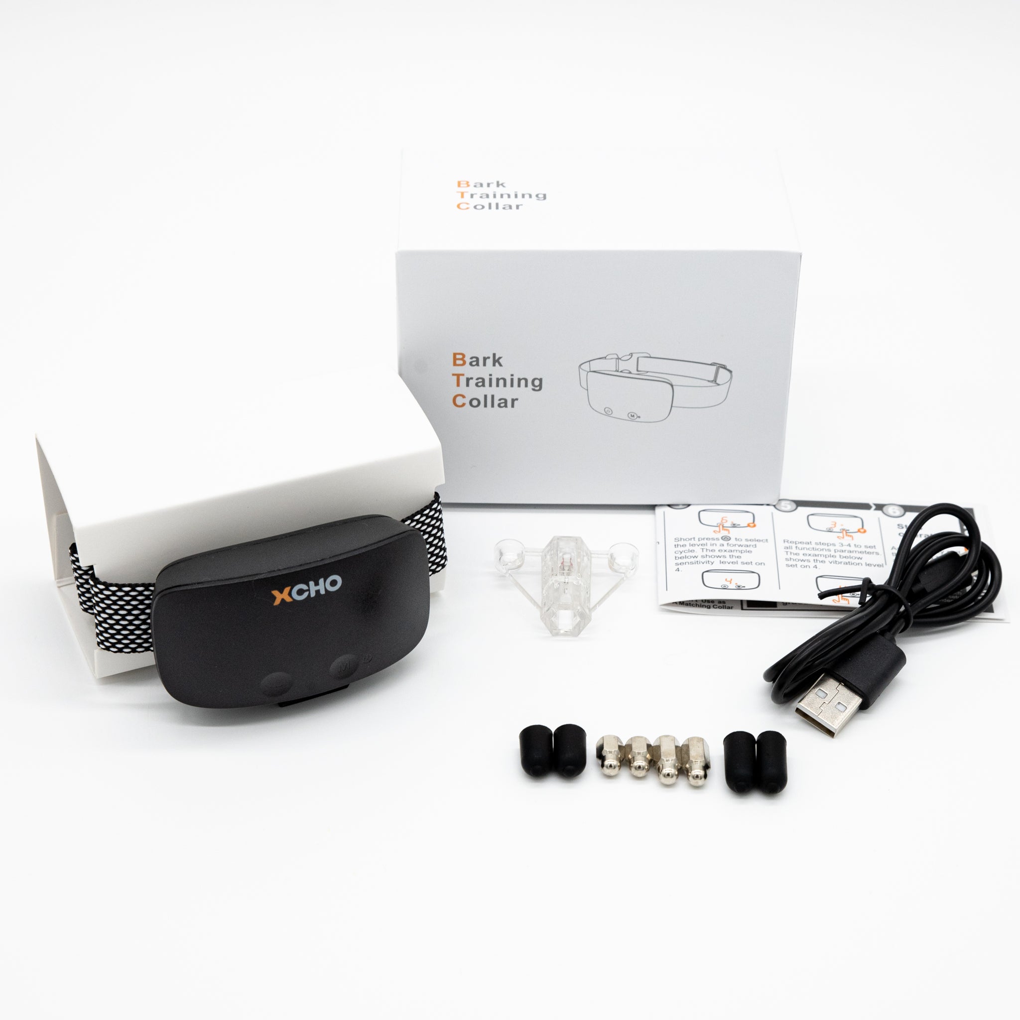 XCHO bark collar package inclusions