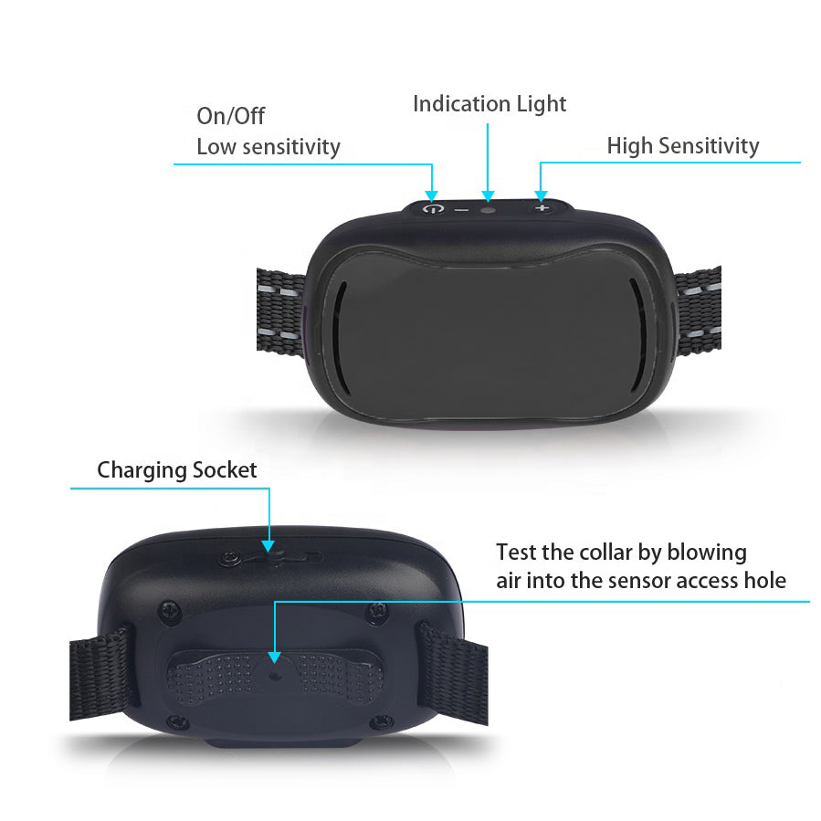 front and back view of pet-tech's rechargeable vibration collar small and extra small