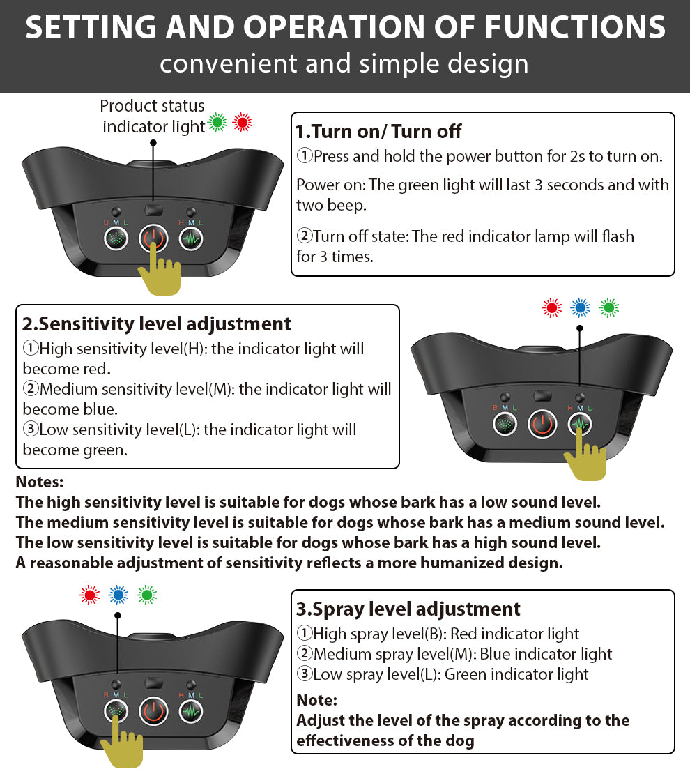 setting and operation function of c470 citronella sound & spray collar